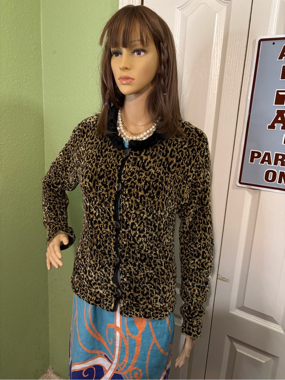 Leopard Print Button-Front Cardigan Jacket - Black and Tan